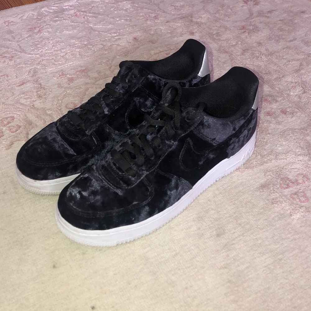Dark blue velvet air force 1s